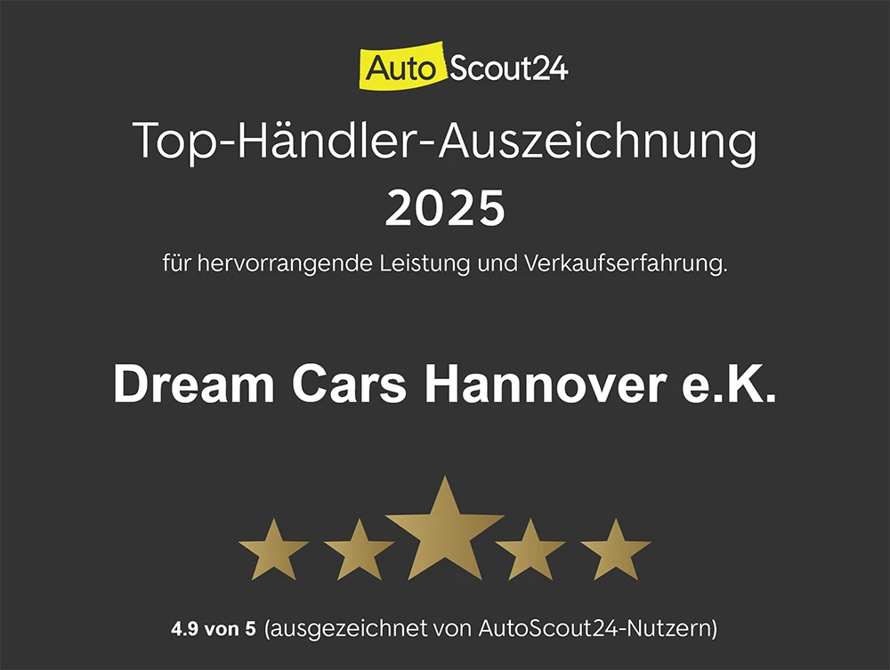 Autoscout24 Auszeichnung: für hervorrangende Leistung und Verkaufserfahrung - Dream Cars Hannover e.K.