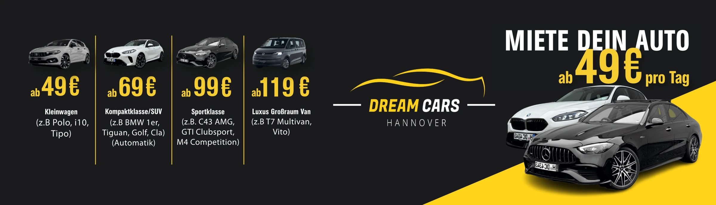 Miete dein Auto ab 49€ pro Tag bei Dream Cars Hannover